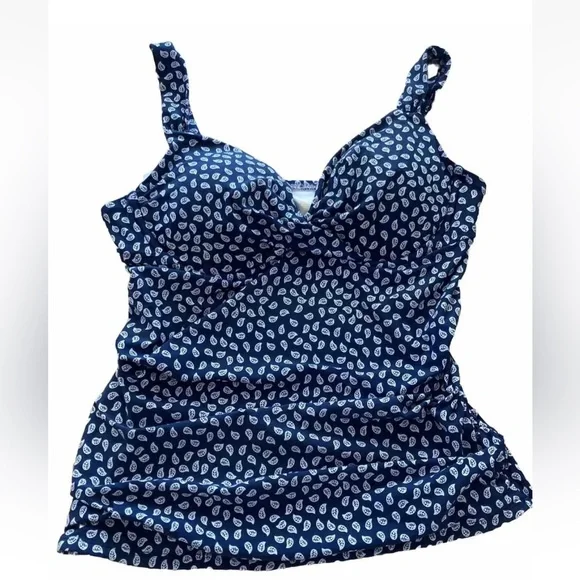 Ann Cole Take It Or Leaf It Tankini Top 36 B/34C navy blue and white - Picture 1 of 4